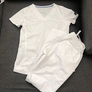 AUW white scrub top and bottom